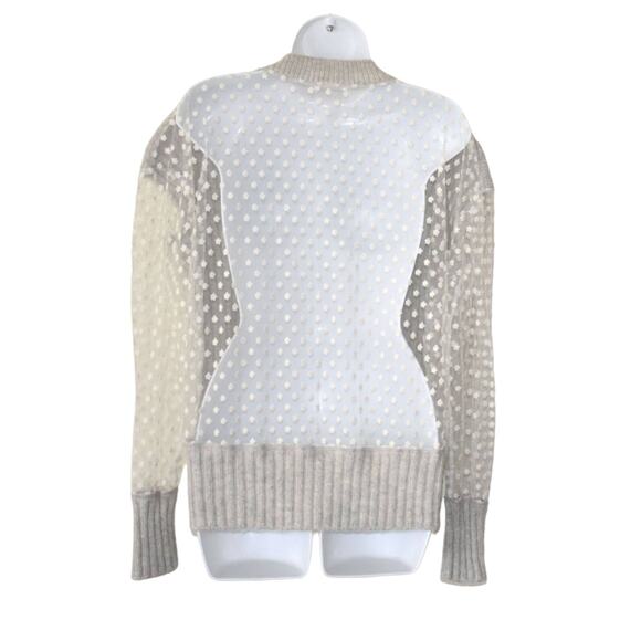 B2 Auth SEE BY CHLOE Light Grey Wool Sheer Back & Sleeves Floral Sweater Size L - Picture 2 of 5